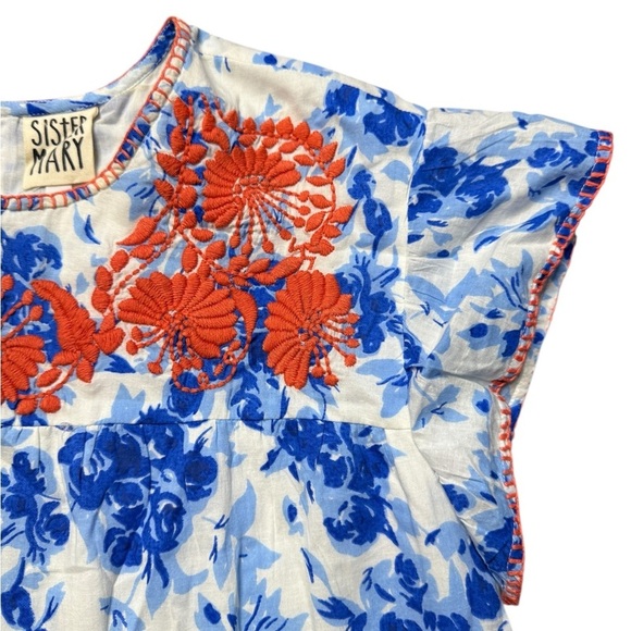 Sister Mary Blue and Red Floral Midi Dress S - Picture 2 of 9